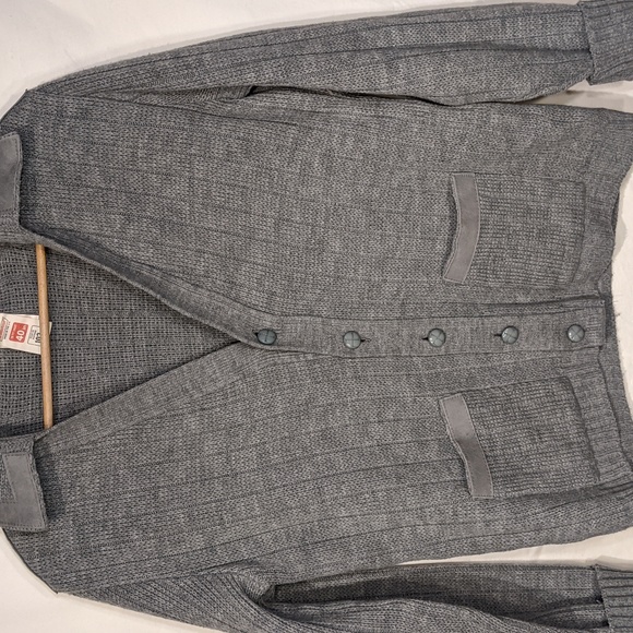 Vintage St Michael's acrylic and suede collared grey cardigan size 40 - Picture 4 of 5